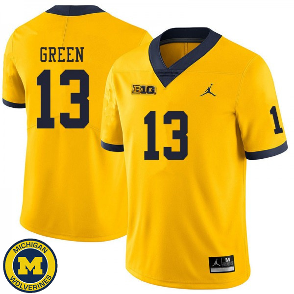 Mens Michigan Wolverines #13 German Green Yellow Official Game Jersey